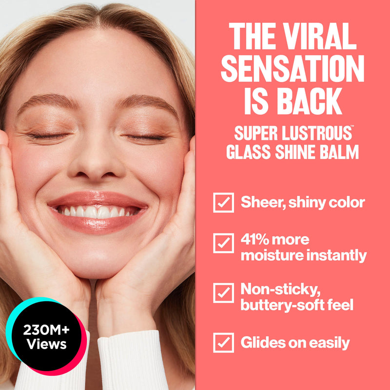 REVLON Super Lustrous Glass Shine Balm, Hydrating Tinted Lipstick, Sheer, Glossy Shiny Finish, 002 Pink Flip, 0.11 oz